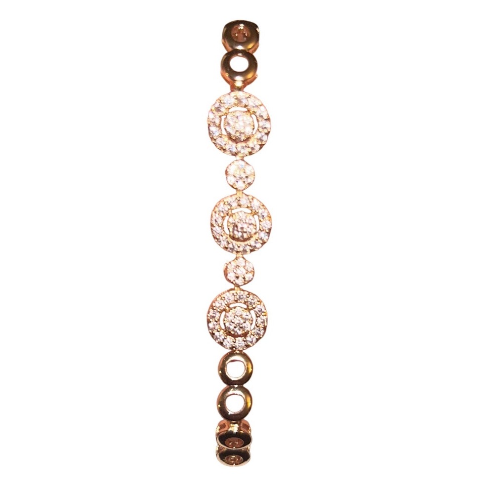 Gold Tone Crystal Halo Medallion Link Bracelet Clear Stone Pave Accents